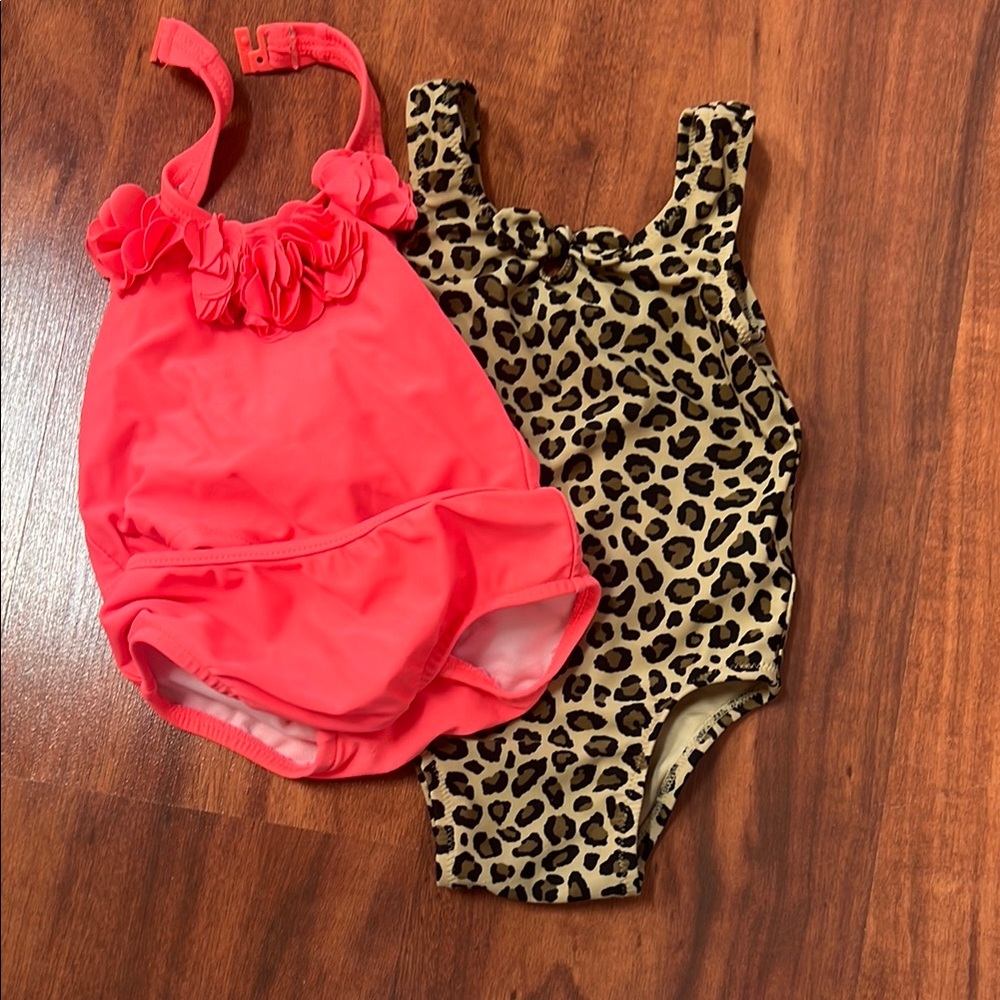 Set of Two Baby Swimsuits - Coral and Leopard Print